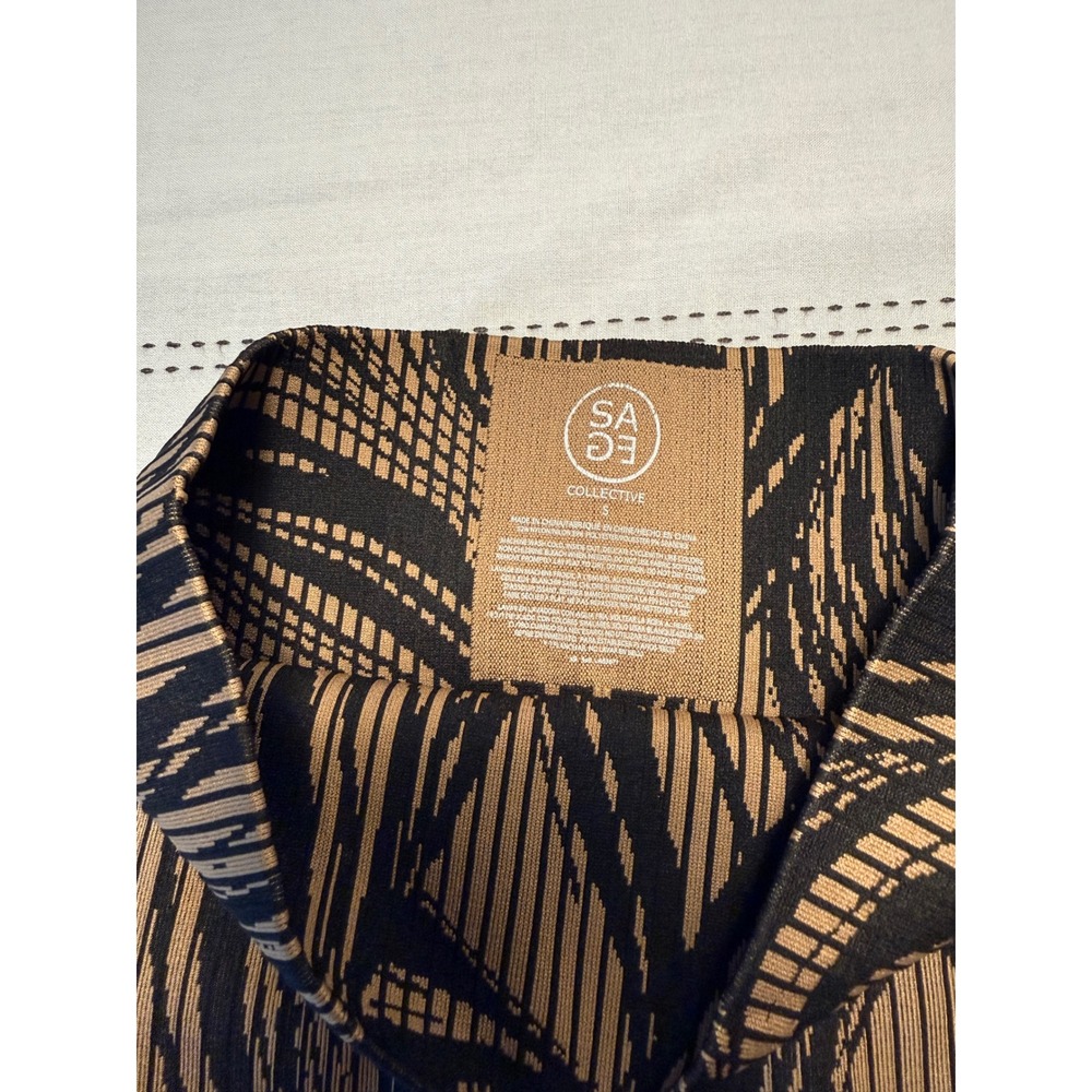 Sage Collective Womens High Waisted Seamless Leggings Tan Black Abstract Print S - Picture 3 of 6